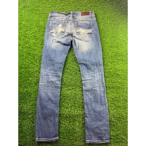 BKE Women’s Stella Distressed Straight Leg Jeans Blue Medium Wash Sz 27R 27x31.5 - Picture 2 of 12